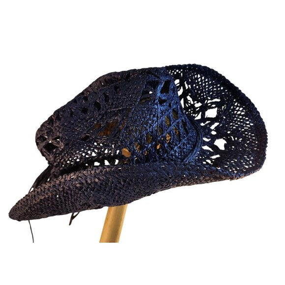 Blue Straw Cowboy Hat Rolled Brim One Size Western Cowgirl Beach - Picture 5 of 7